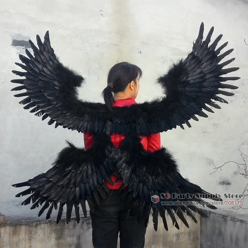 Пользовательские уникальные большие черные натуральные крылья перьев вечерние фотографии косплей игры Анимация креативный реквизит EMS