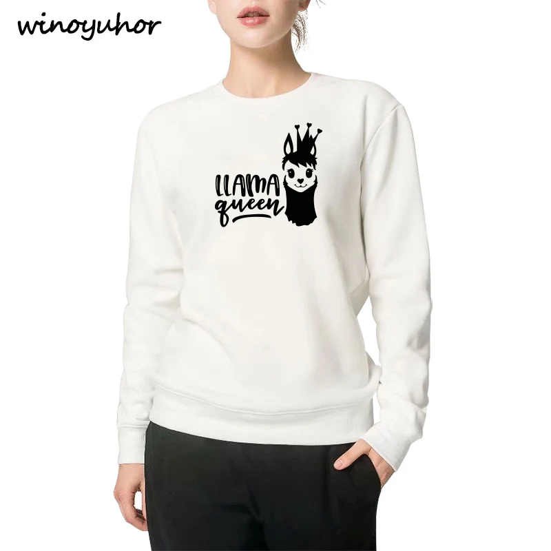 

Llama Queen Kawaii Alpaca Printed Hoodies Women Winter Long Sleeve Top Round Neck Tumblr Sweatshirts Poleras De Mujer