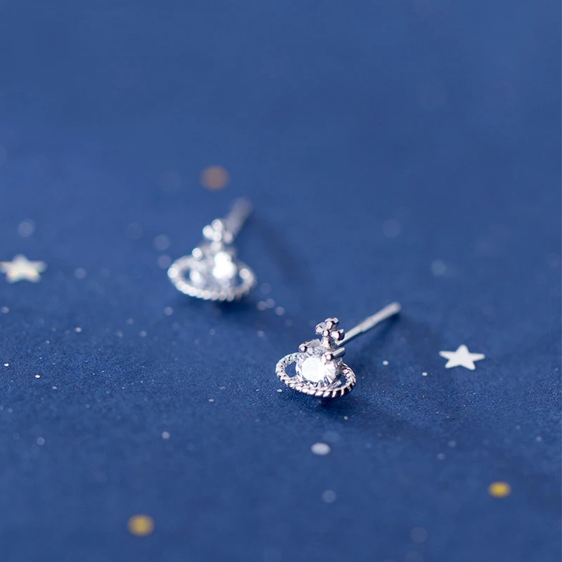 

MloveAcc Classic 925 Sterling Silver Space Saturn Star Stud Earrings with CZ for Women Wedding Jewelry