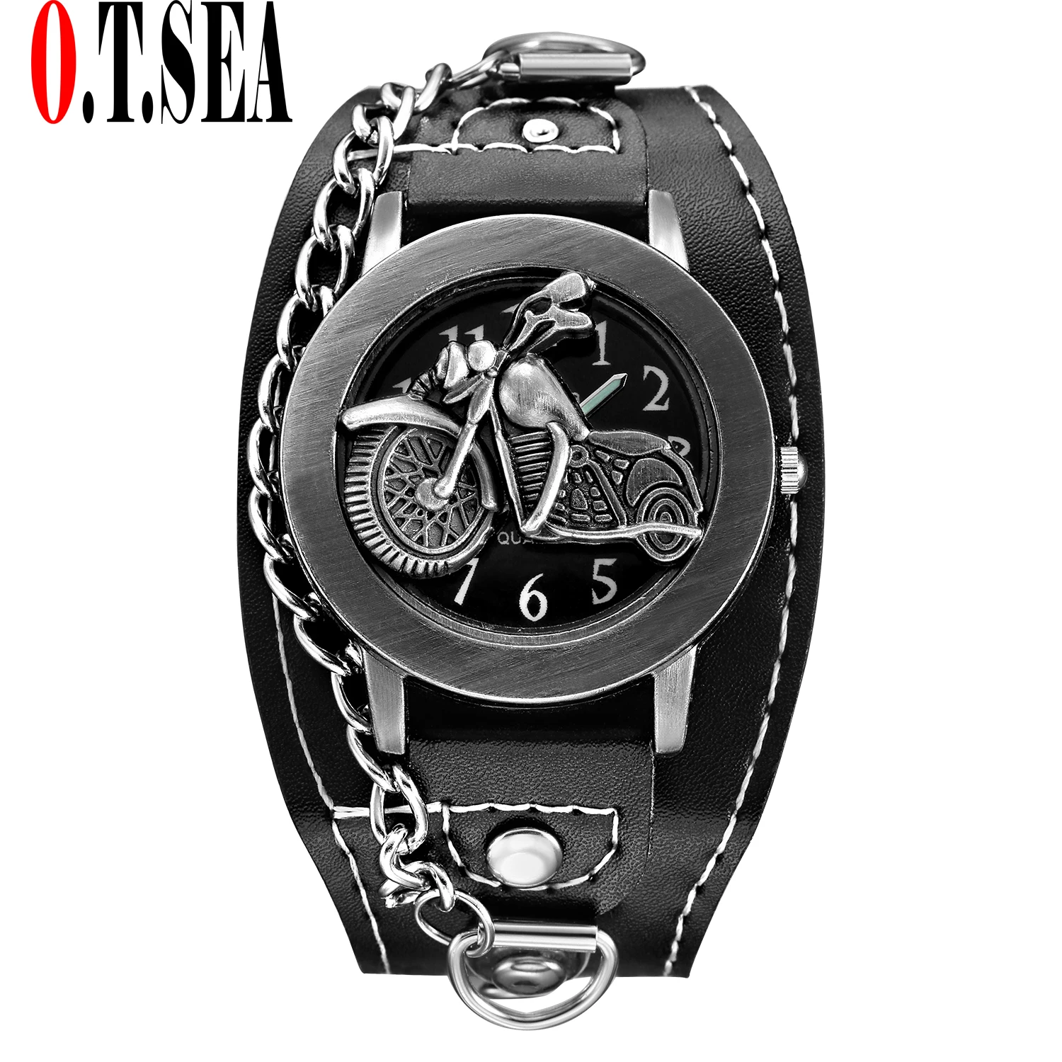 Лидер продаж O. T. SEA брендовые мотоциклетные череп кварцевые часы в стиле панк роскошные кожаные спортивные часы Relogio Masculino 1831-4