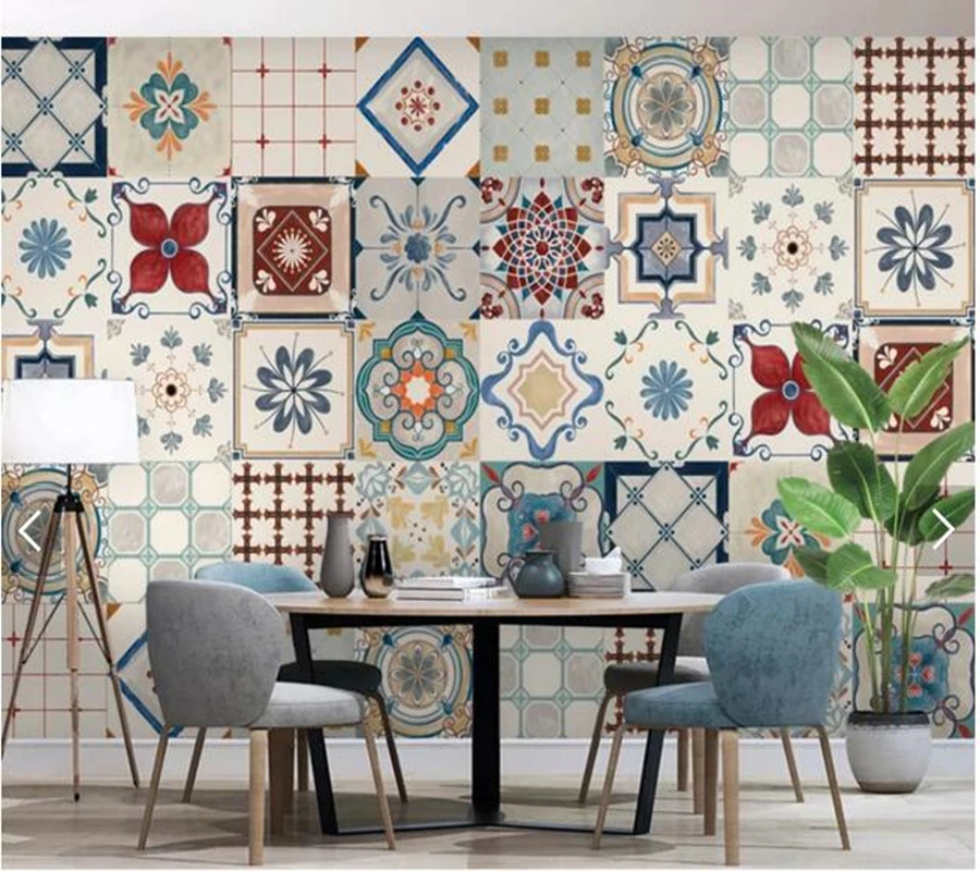 

Customized retro wallpaper, pop style ethnic style pattern mural used for living room bedroom sofa background wall decoration