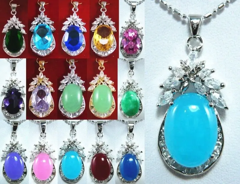 

0002986 15 color-green/blue/yellow/pink/purple/red zirconia/stone 18KGP flower pendant can choose