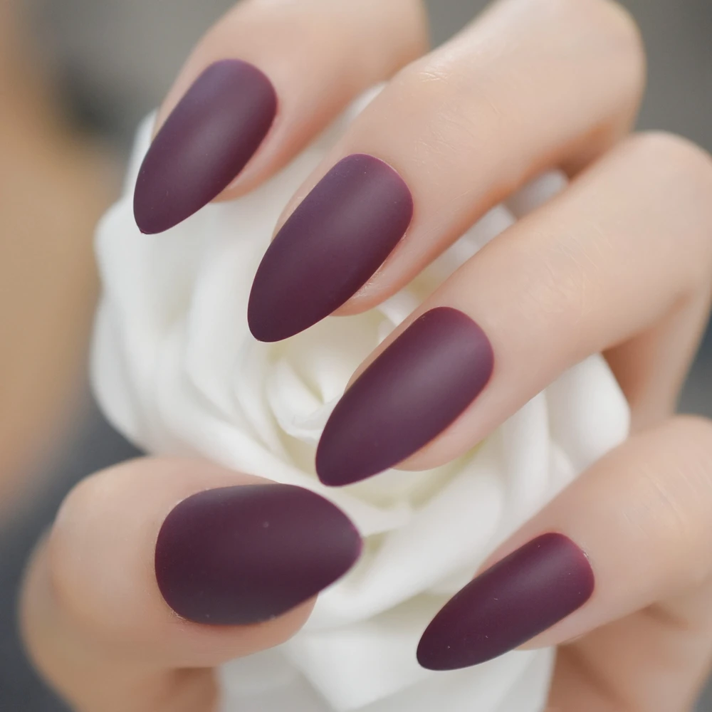 Виноградные фиолетовые шпильки искусственные ногти великолепные матовые миндалевидные пресс на накладные ногти качество предварительно разработанные ногти