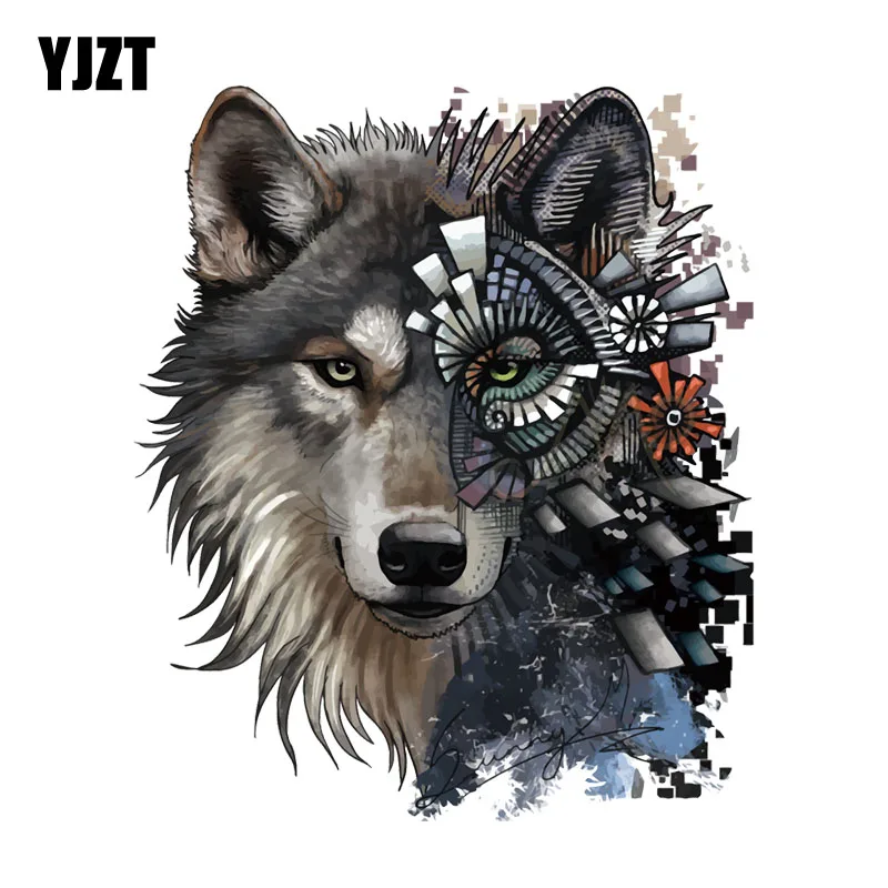 

YJZT 13CM*15.4CM Funny Mechanical Wolf Head Decal PVC Motorcycle Car Sticker 11-00522