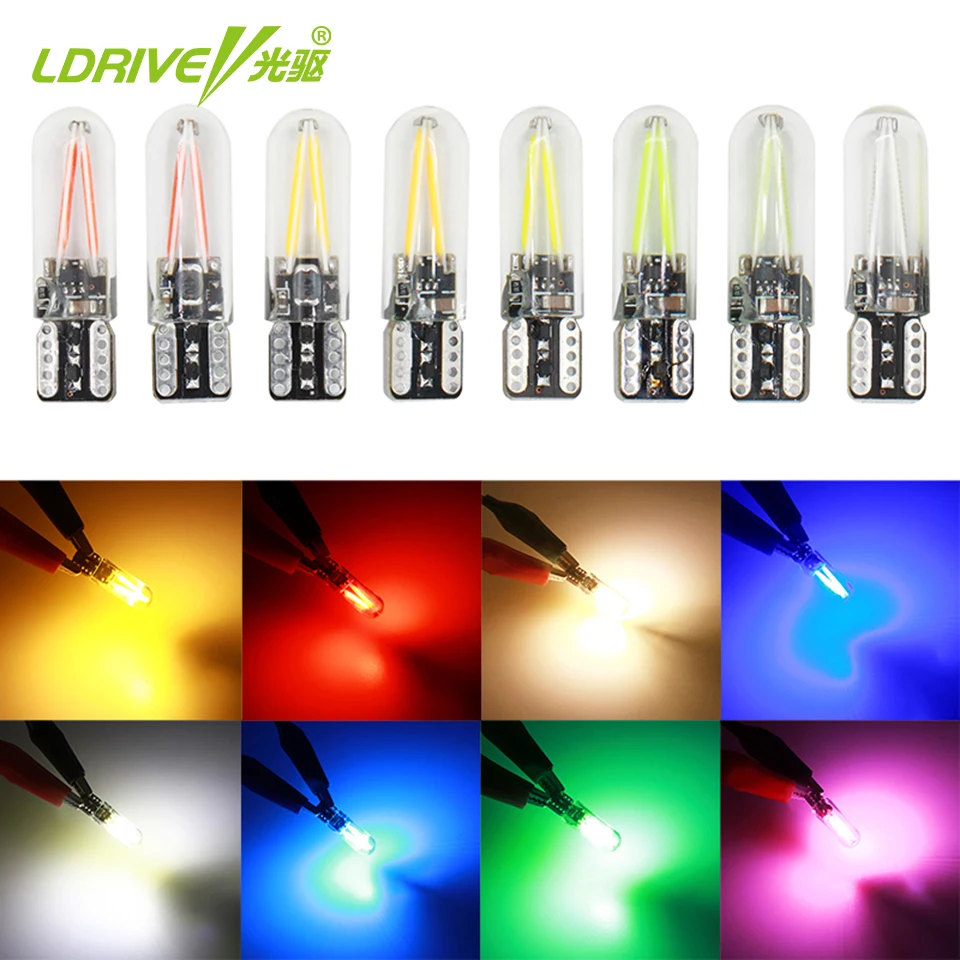 

2PCS 12-28V T10 W5W LED COB Glass Bulb Bright Red Blue T10 LED Ice Blue Yellow Golden Green Wedge LED Reading Wedge Light Lamp