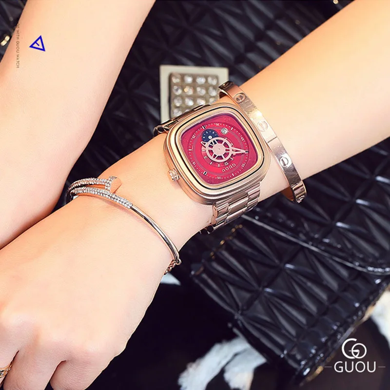 Beste GUOU Brand Luxe Vrouwen Horloges Mode Toevallige Waterdichte Quartz Dames Vrouw Horloges Vrouwen Montre Femme Relogio Feminino