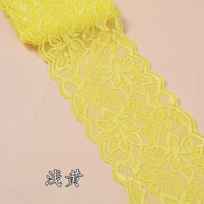 8cm Soft Elastic Spandex Lace Trim Fabric Ribbons Tape DIY Clothing Underwear Accessories Wedding Decoration White Lace Trimming - Цвет: Светло-желтый