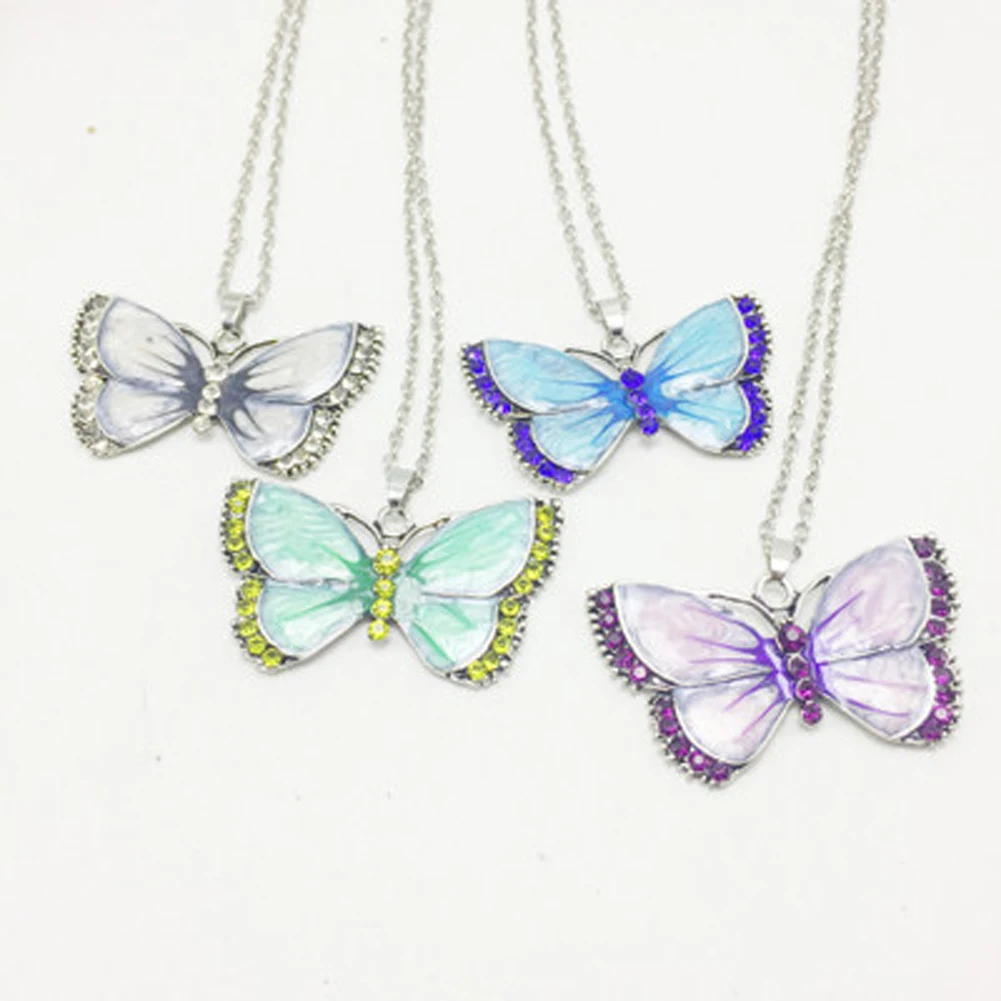 

1pc Butterfly Pendant Necklaces Sweater Chain Blue Gem Rhinestone Crystal Necklace Long Tassel Necklace Adjustable