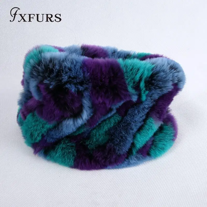 FXFURS меховой шарф пуловер женский осенний и зимний теплый шарф из меха кролика рекс зимняя теплая Меховая повязка на голову - Цвет: green purple