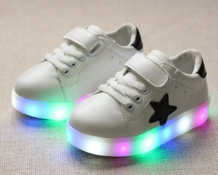 

Patchwork fashion Beautiful lighting baby kids shoes Hook&Loop cute glowing children sneakers hot sales boys girls shoes