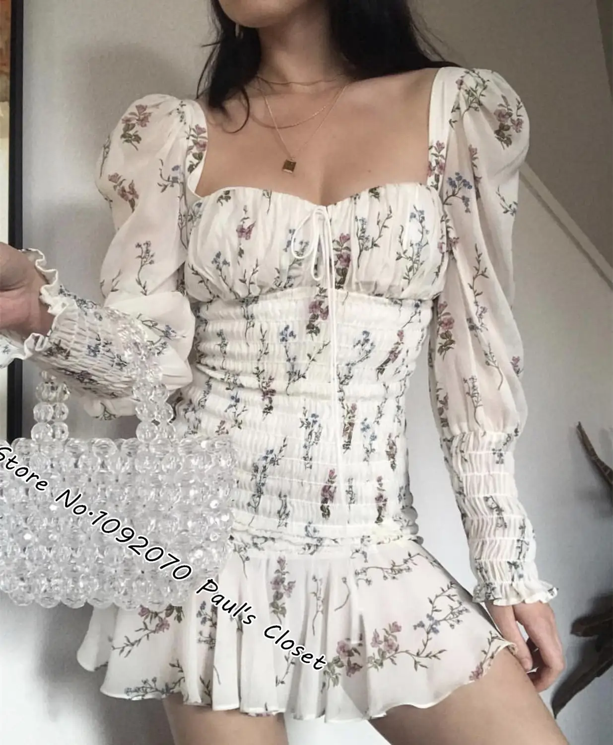 

Women Sweetheart Neckline Floral Print Ruched Silhouette Dixon Mini Dress