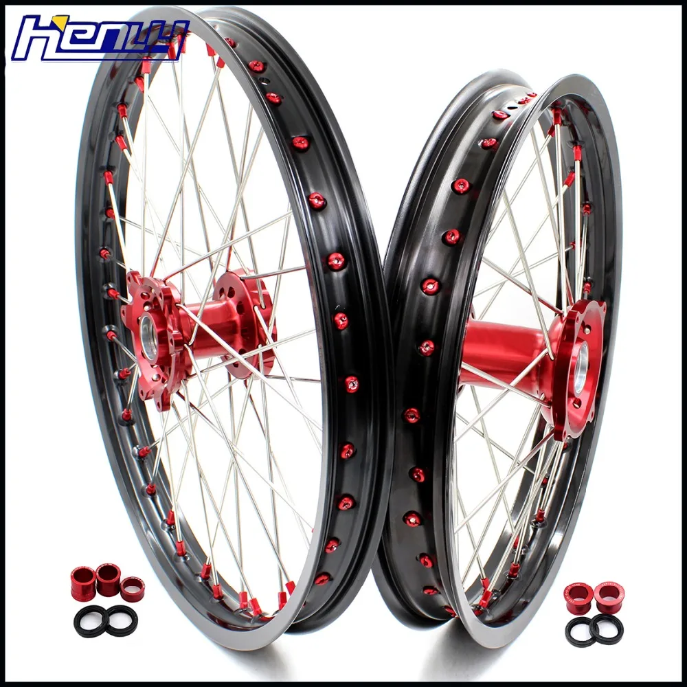 

KKE 2 & 19 Casting MX Wheels Set For HONDA CR125R CR250R 2002-2013 Red Nipple