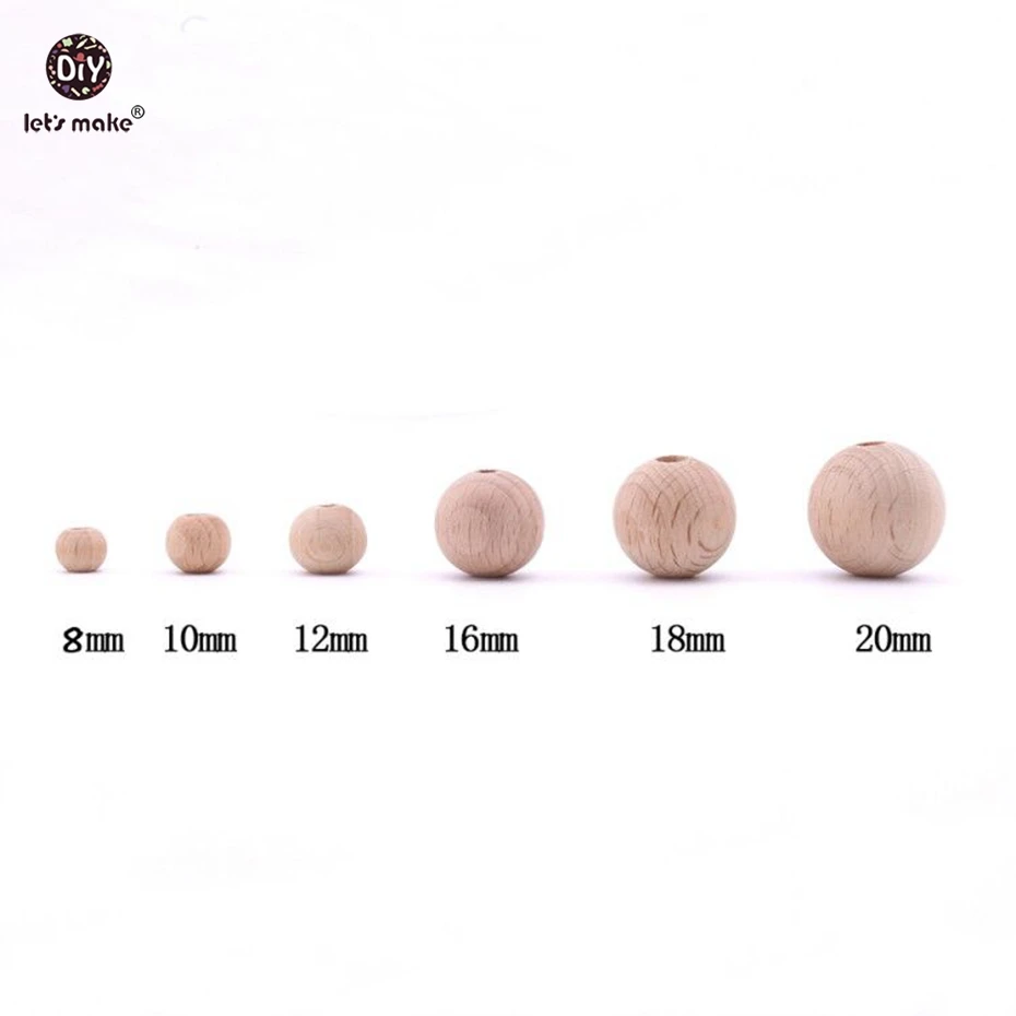 Let's Make 100PC Wooden жевательный Прорезыватель 8 20mm круглые бусины экологически чистые