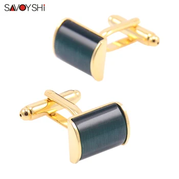 

SAVOYSHI Luxury Cyan-blue cat eye stone Cufflinks for Mens French Shirt