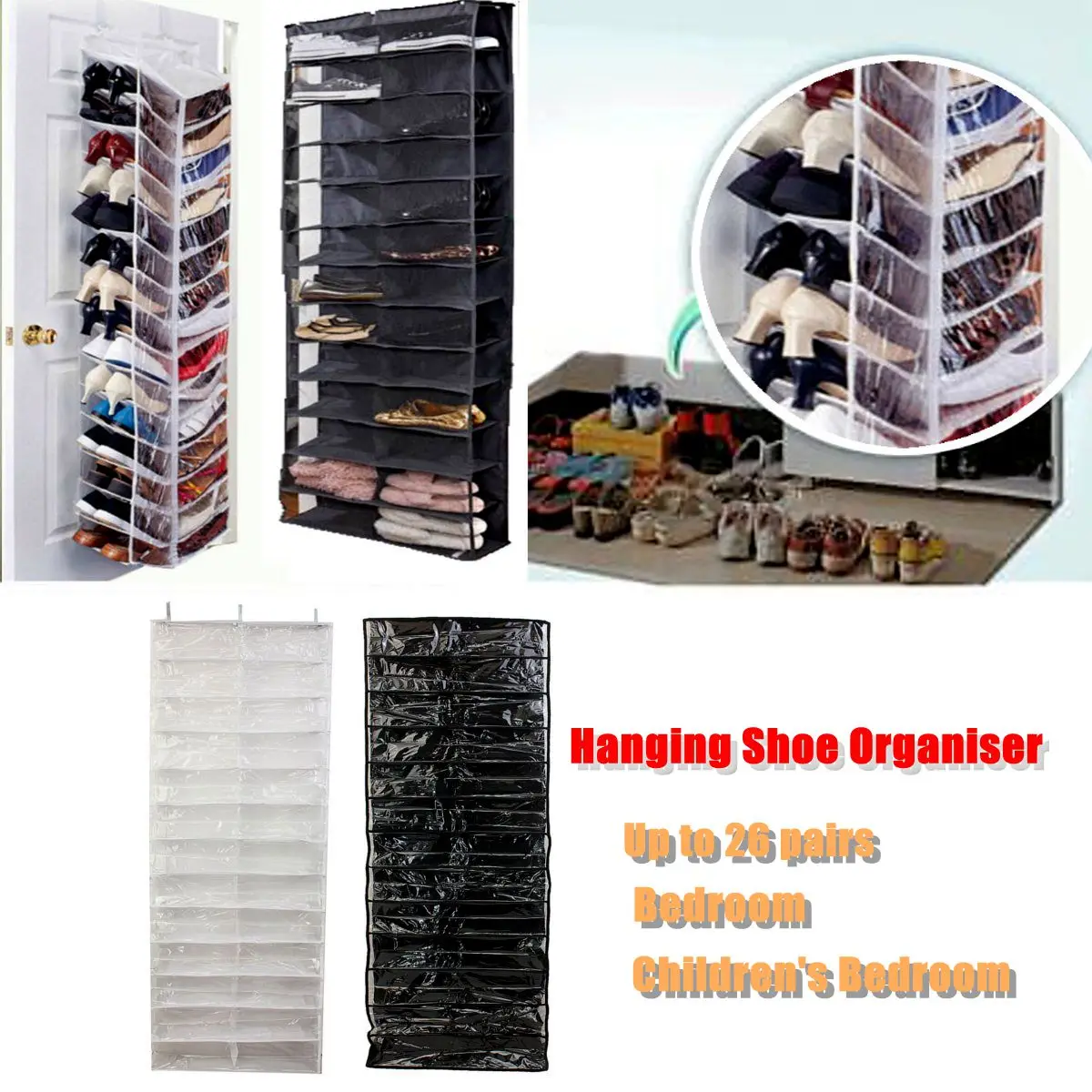 

26 Pockets Shoe Rack Storage Organizer Holder Folding Hanging Door Closet + Hooks Bedroom Room Door Hanging Shoe Rack