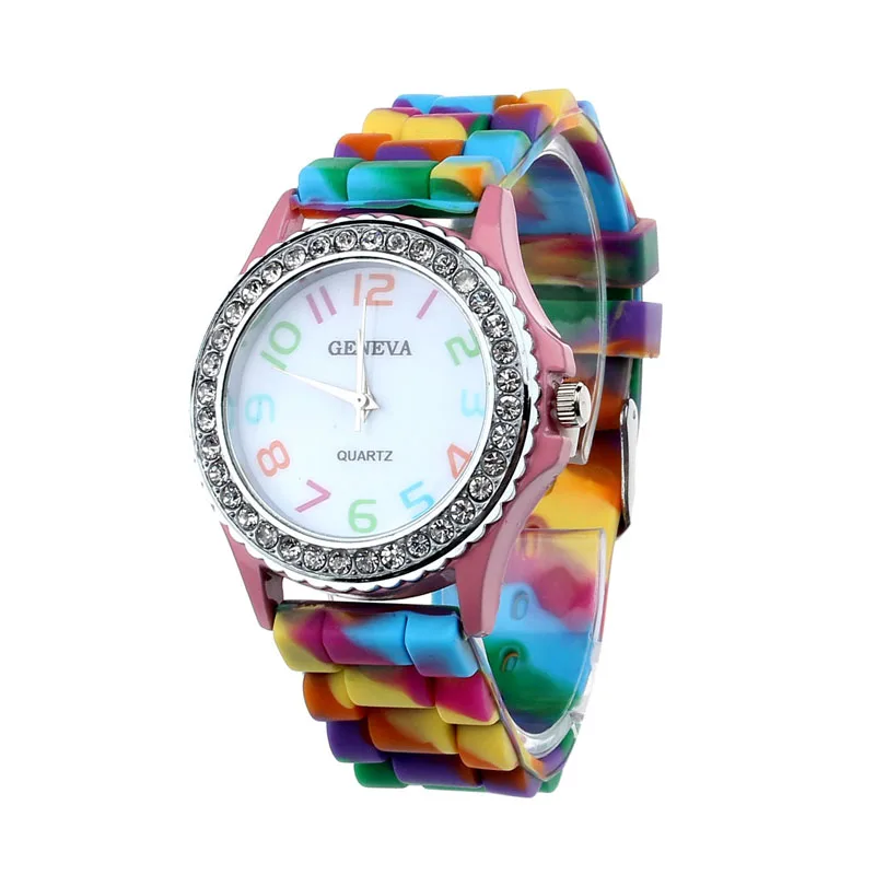 

Women Geneva Silicone Crystal Bling Analog Digital Quartz Wrist Watch relogio feminino Rhinestone Ladies Colorful Clocks New B30