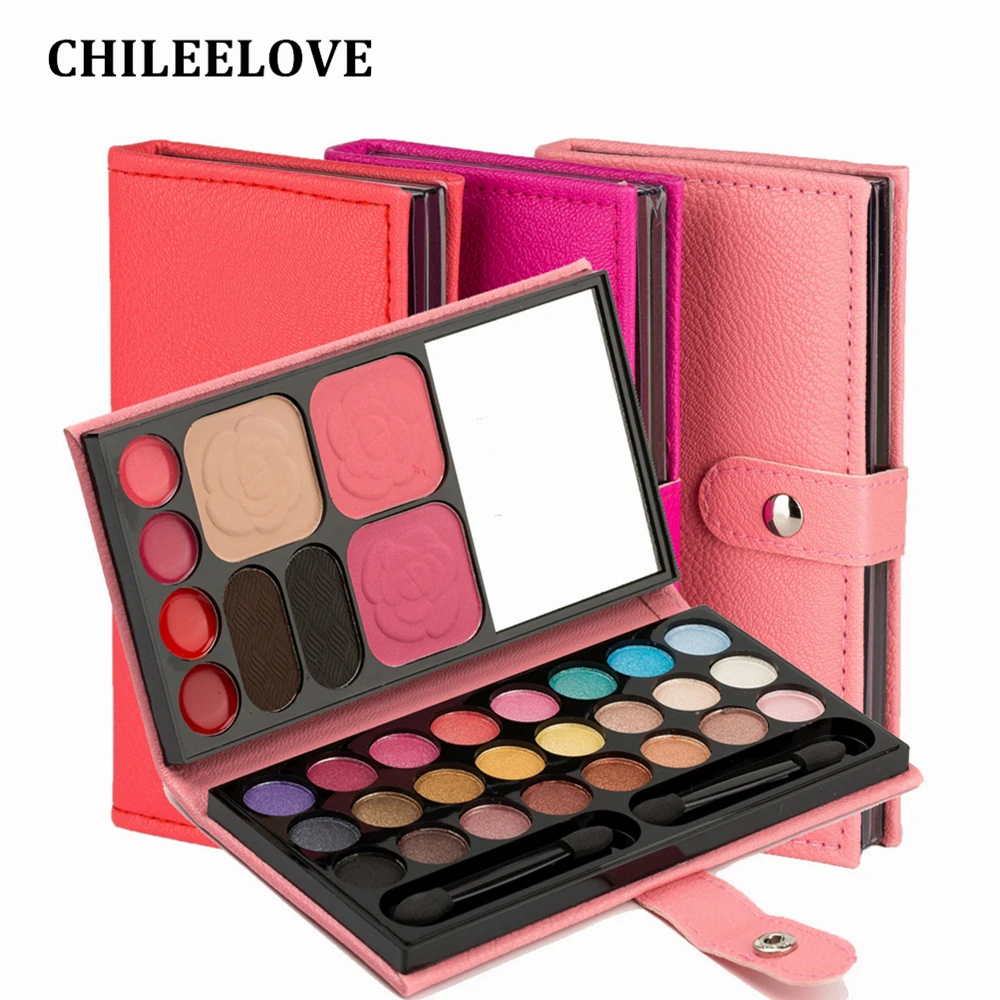 CHILEELOVE 21 Цвет Shimmer Eye Shadow 4 блеск для губ 2 Румяна 2 для бровей порошок торт Косметика для макияжа Набор инструментов кошелек Комплект