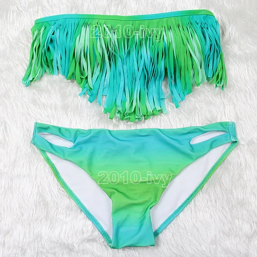 3 Colors Sexy Tassel Strapless Beach Bikini Swimwear Top Fringe Bikini