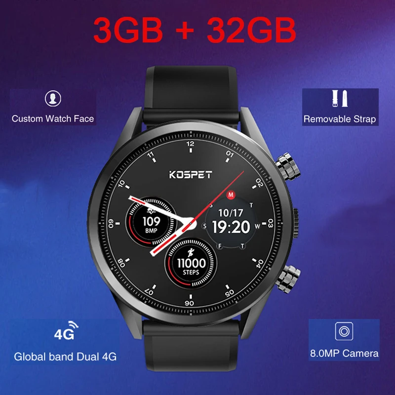 Смарт-часы Kospet Hope 4G телефон Android 7 1 четырехъядерный 25 ГГц 3 ГБ 32 камера МП IP67 BT V4.0