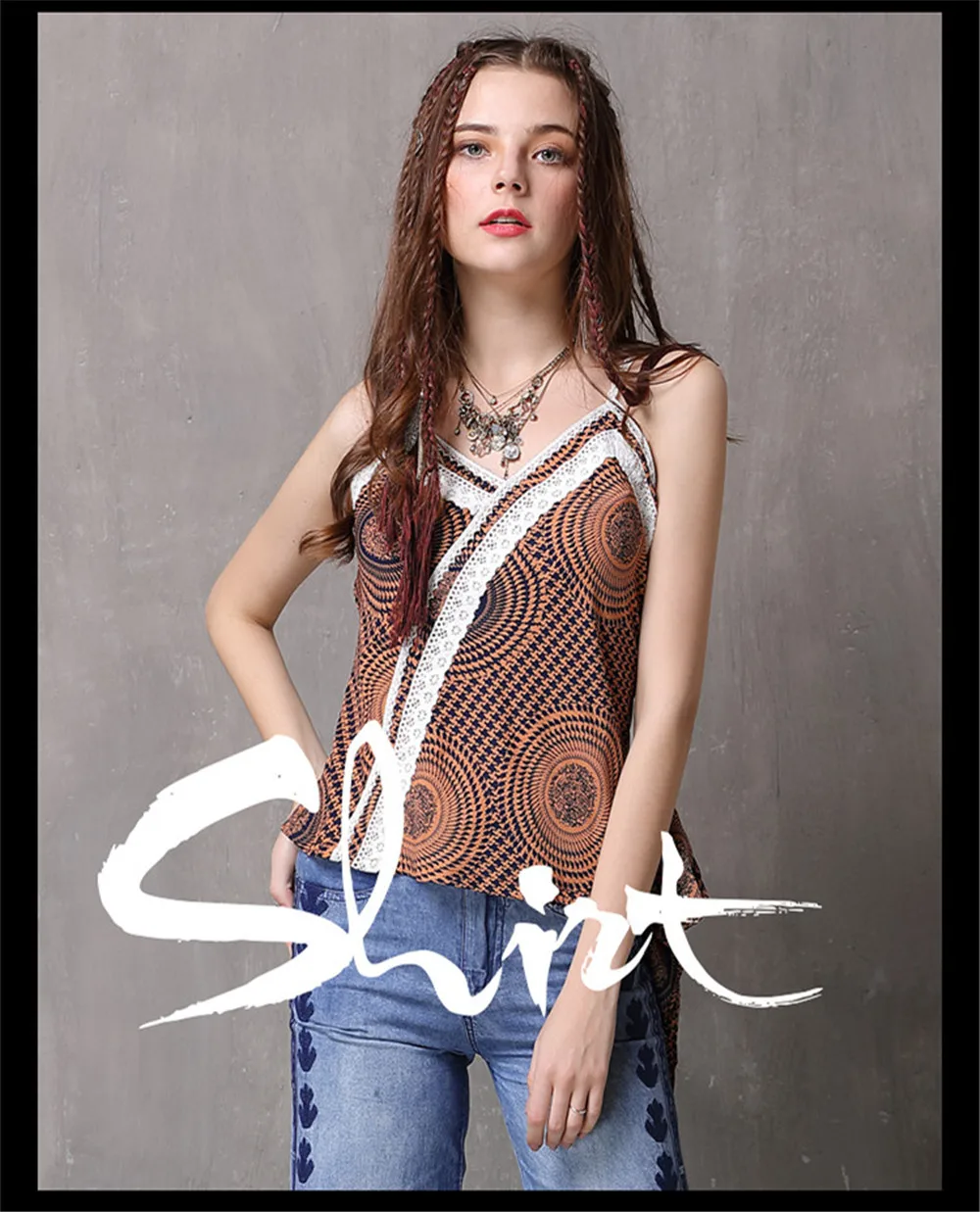 Vintage Style Summer Print Lace Top Female 2018 Boho New Chiffon Women's Shirt V-Neck Patchwork Flare Hem Tops T-shirts (1)