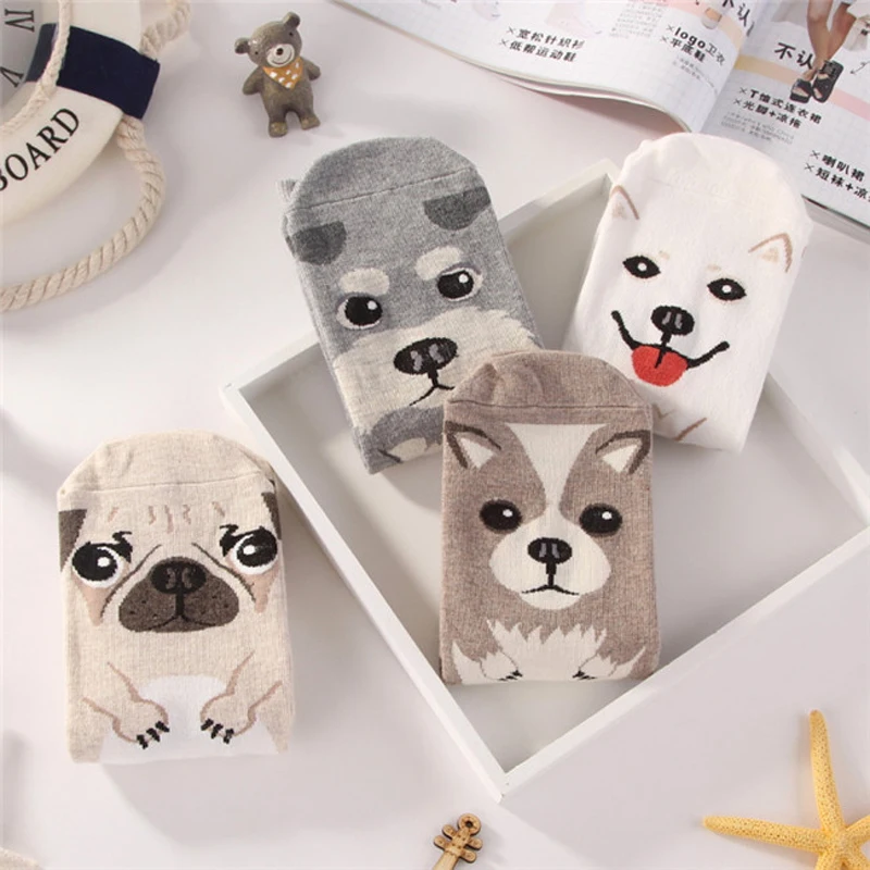 

3Pairs Women Socks Cute Dog Patterns Autumn Winter Warm Casual Cotton Socks Comfortable Students Christmas Socks Female Sokken