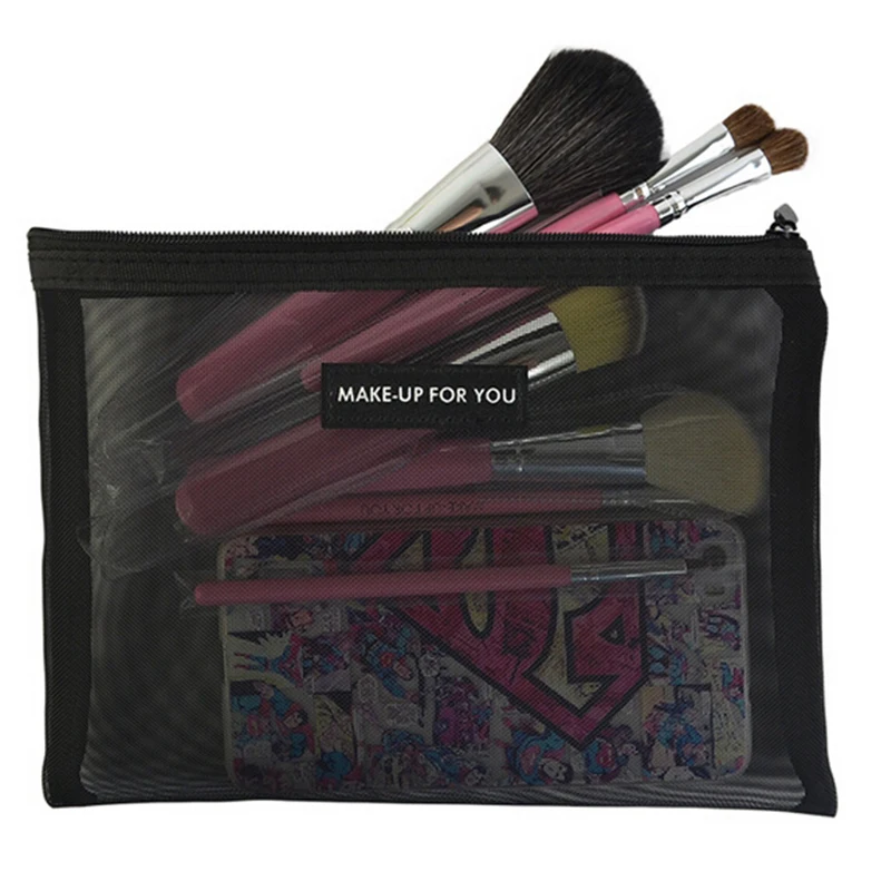 Big Size Black Mesh Cosmetic Bags Women Travel Organizer Professional