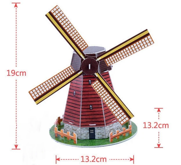 Масштаб бумажные миниатюрная модель эйфелева башня мост великая стена пизанская башня 3d пазлы головоломка для дети-мир отличная архитектура - Цвет: Holland Windmill