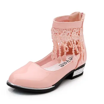 

Girls Tassel Sweet Leather Shoes Princess Soft Bottom Flat Heel Slip-On Shoes Kids Fashion Ankle-Warp Lace Fashion Shoes AA51244
