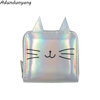 

Hot sale women short PU purse laser cat printing wallet children's bag purse wholesale