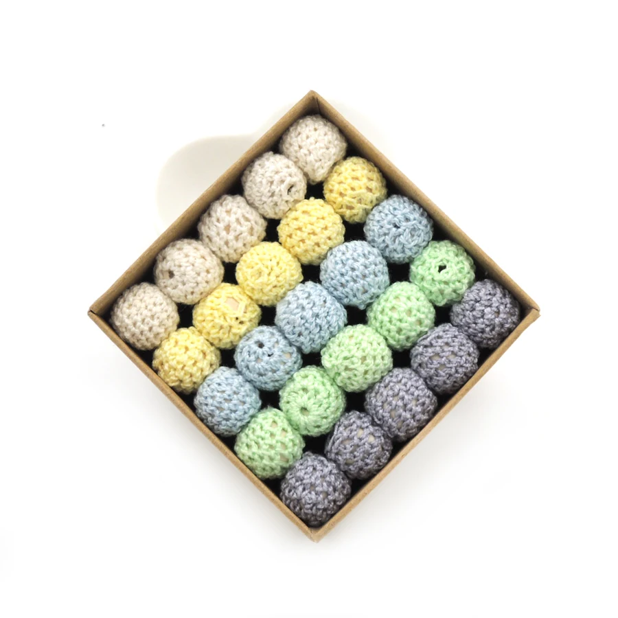 Moonpie 6 Color Set 20pcs 16mm Crochet Beads Organic Pastel Teething Coffee Yellow Green Purple Crochet Wooden Beads EA372