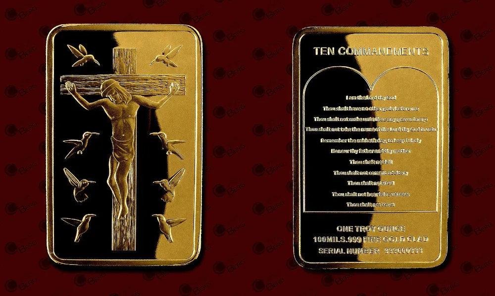 JESUS CHRIST, TEN COMMANDMENTS, 1 OZ, GOLD Plated BAR,  (2)