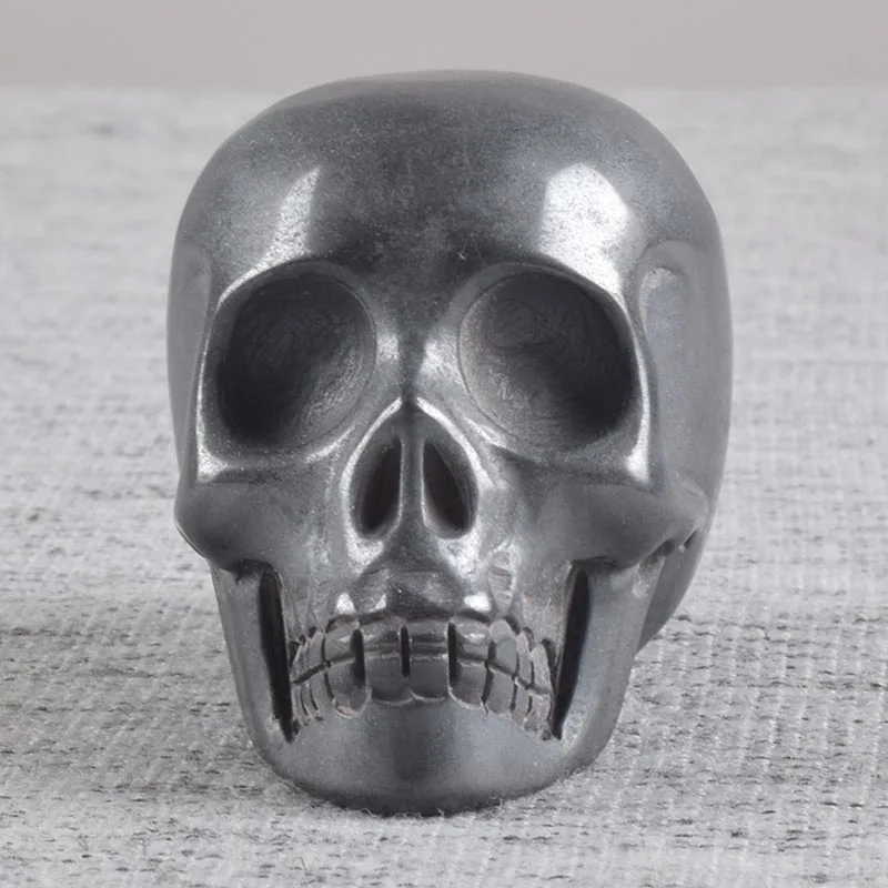 Hematite Статуэтка-череп из натурального камня ручной работы, 2 дюйма, Хрустальные черепа, резная статуя, кварц, фэн-шуй, украшение для дома, художественный коллекционный Декор - Цвет: Hematite