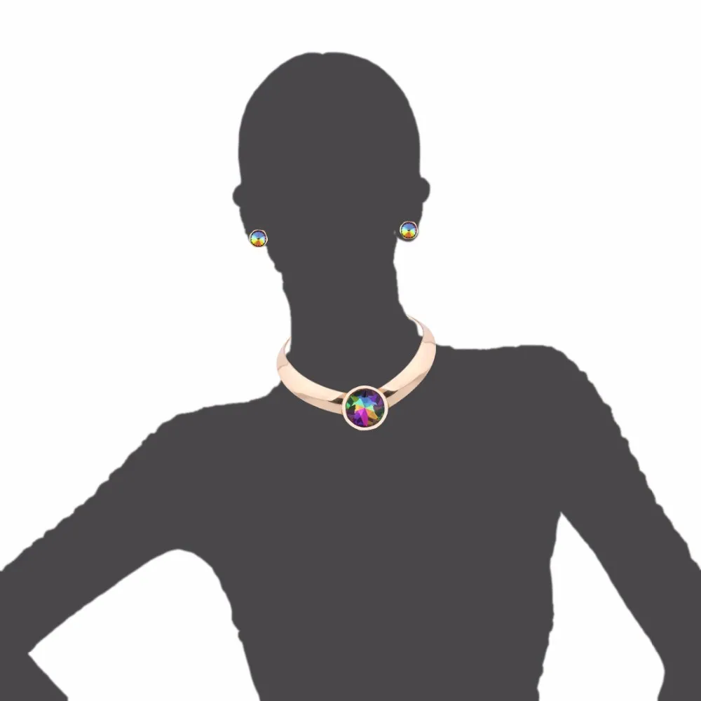 Новое модное колье воротник ожерелье кулон массивный роскошный чокер уникальный кристалл массивное ожерелье и серьги женские вечерние ювелирные наборы
