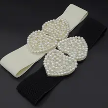 Свадебные ультра-широкие эластичные резинки пояс искусственный жемчуг блестящие стразы декор в форме сердца Пряжка Свадебное платье пояс на талию