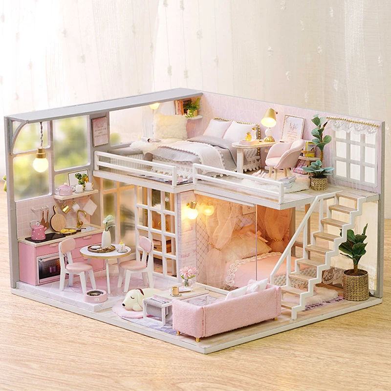 CUTEBEE DIY Doll House Wooden Doll Houses Miniature dollhouse Furniture Kit Toys for children Christmas Gift L025