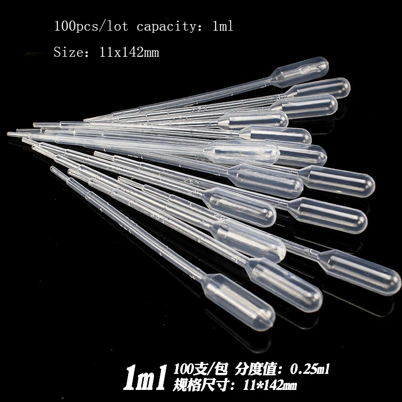 

100 Pcs/lot 1ml Plastic Disposable Transfer Pipettes Eye Dropper Set Graduated Pipettes Polyethylene for Experiment Medical