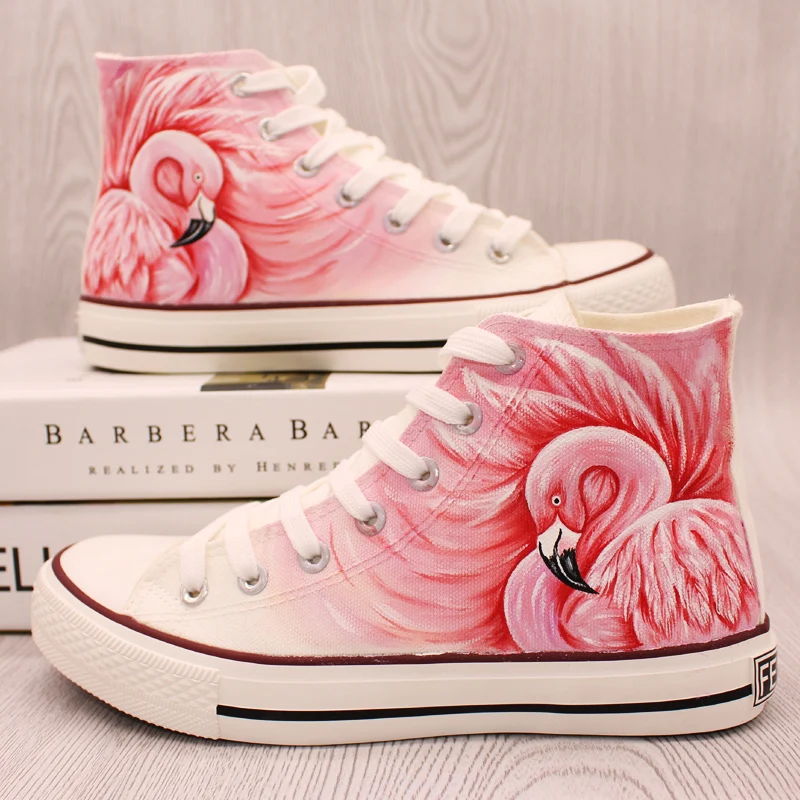 

FORUDESIGNS canvas shoes women Fashion Hand Paint Art Flamingo High Top Canvas Shoes Female Galaxy Flats Student cloth shoes