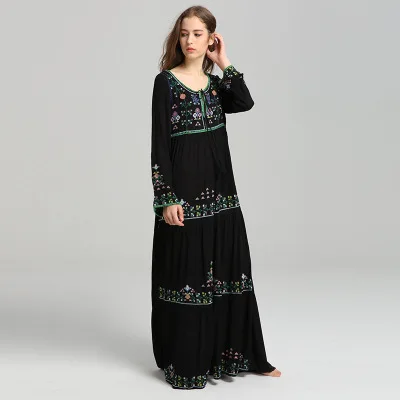 

Flower Embroidery Long Black Large Dress