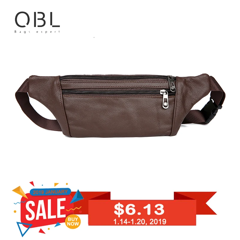 QiBoLu البقر جلد أصلي للرجال الخصر حزمة حزمة مراوح محفظة تربط حول الخصر رجل الحقيبة السفر النقدية بطاقة Pochete Bolso Cintura أوم البورصة MBA20