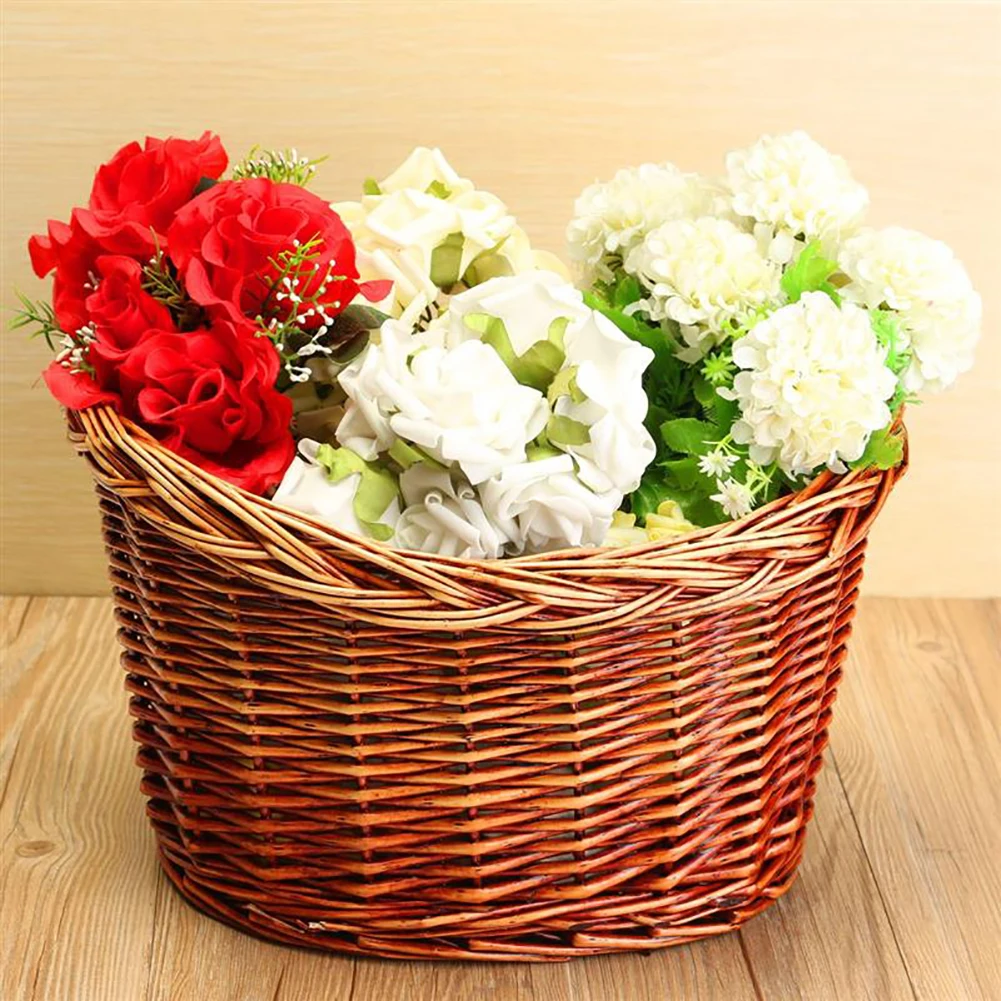 Flash Deal New Classic Style Rustic Bike Bicycle Basket Willow Straps Bike Cycling Natural Classic Durable Strong Wicker Manual Basket 4