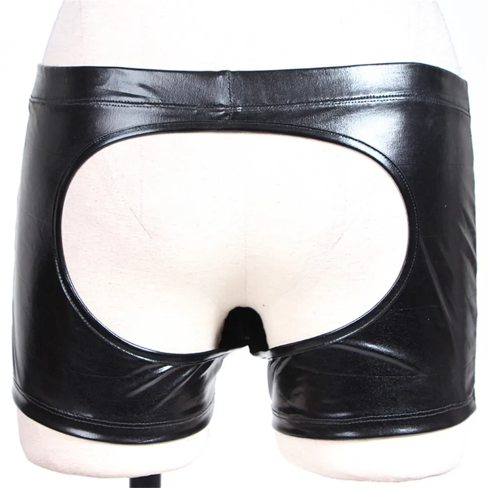 Passion Lingerie Mens Black Wet Look Shiny Mesh Vest Top and Boxer Shorts Set