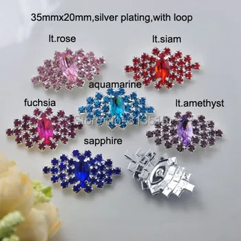 

(M0371C) 35mmX20mm rhinestone button with loop,colorful stone, 6 colors for choose