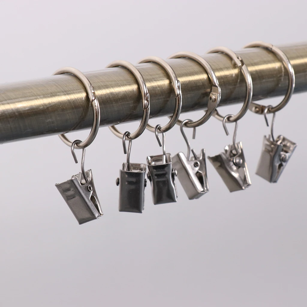 12 Piece Curtain Ring Hook with Clips with Eyelet for Window/Door/Bath 25mm, Drapery Rings Hanger