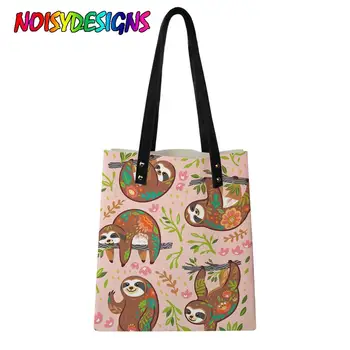 

NOISYDESIGNS Tote Bags Flowers Leaves Sloths Casual Beach HandBag Shopping Daily Use Foldable Shoulder Pocket for Girls Women