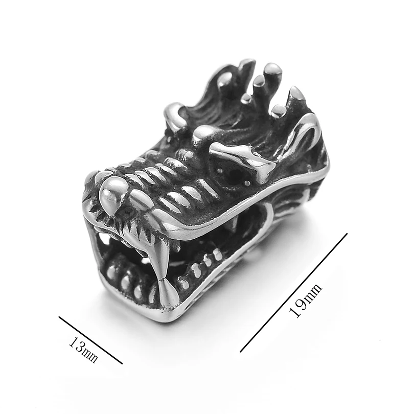 Pipitree, 3 шт./лот, бусины из нержавеющей стали с головой дракона, 19x13 мм, большие Винтажные бусины-шармы для мужских браслетов, ювелирных изделий