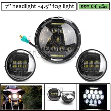 7” headlight for harley daymaker 7 inch 75w led headlight with DRL + 2X 4.5 Inch LED auxiliary fog light for Harley Davidson