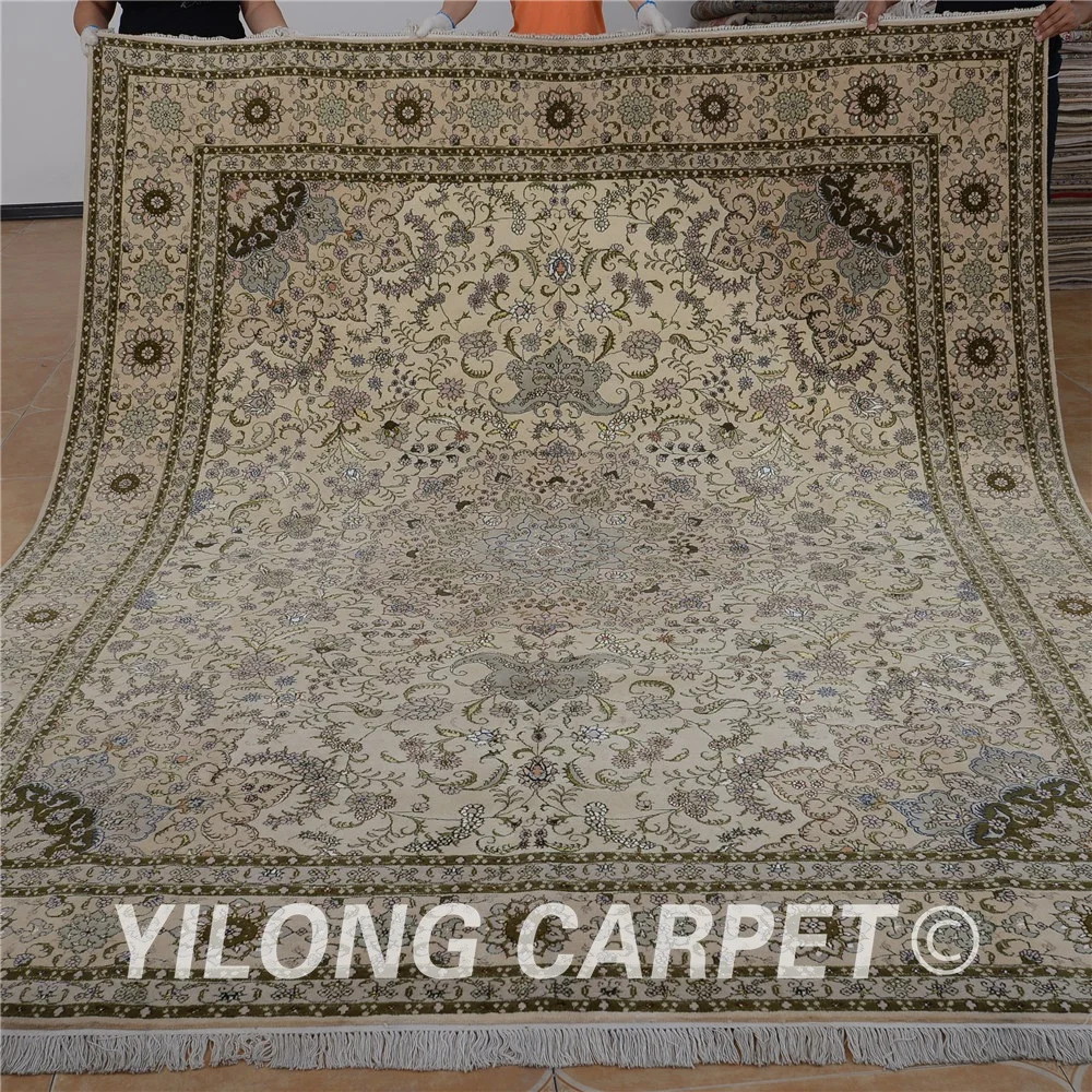 Yilong 8'x10' Vantage persian carpet beige wool carpet exquisite