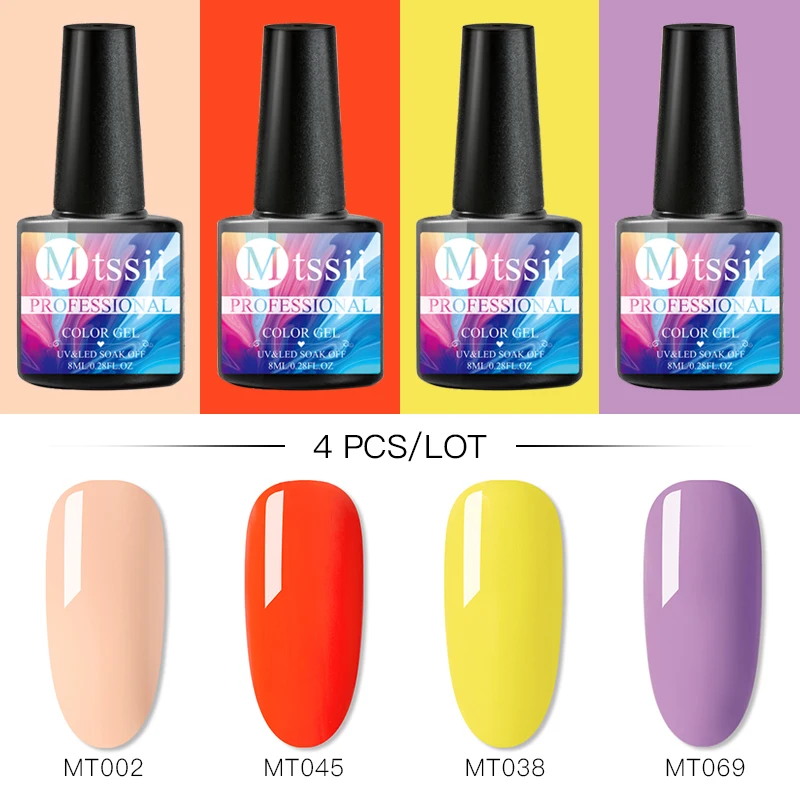 

Mtssii 4 Pcs Gel Polish Set Semi Permanent Gel Need Top Coat UV LED Gel Varnish Soak Off Nail Art Gel Polish Manicure Varnish
