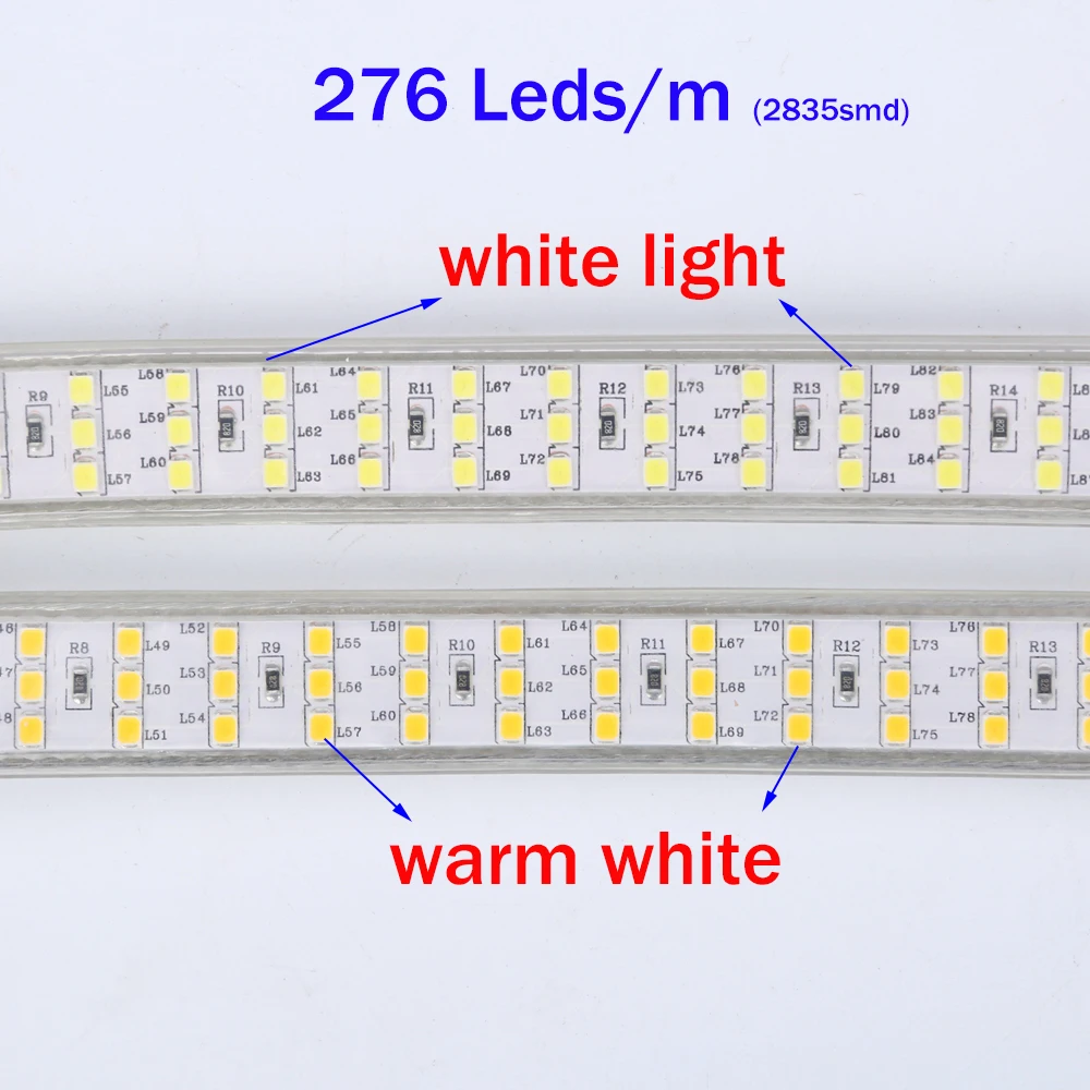 Светодиодная лента 220 В 276 светодиодный s/m SMD 2835 220 240 в водонепроницаемый IP67 трехрядный светодиодный ленточный светильник теплый белый домашний декоративный светильник s Новинка