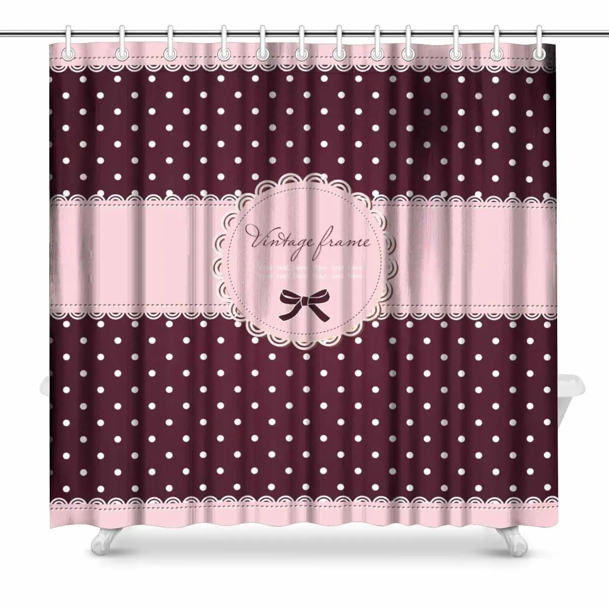 Aplysia Pink Polka Dot Card with Frame and Lace Print Polyester Fabric